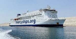 The Global Mercy sailing in the Suez Canal